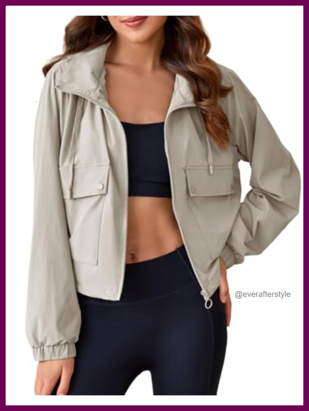 Cropped Military Anorak Utility Jacket Hooded Long Sleeve Pockets